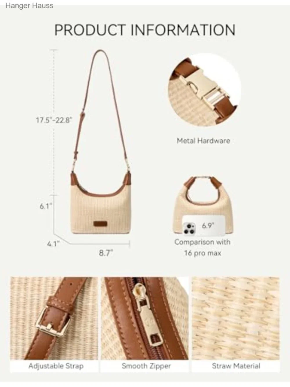Straw Crossbody Bag for Women Summer Raffia Purse Handbag Beach Vacation
